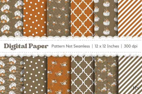 Download 12 Floral Pumpkin Digital Paper Pattern - Pumpkin digital paper Collection