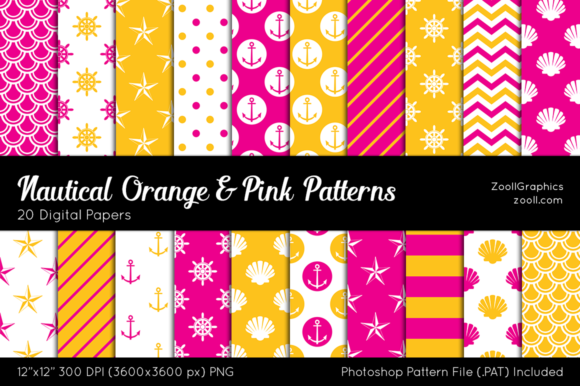 Download Nautical Orange &amp; Pink Digital Papers - Pink digital papers Collection