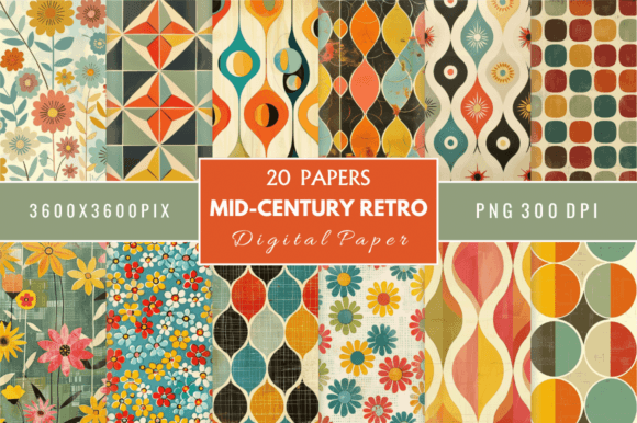 Download Mid-Century Retro Digital Paper Bundle - Retro Collection