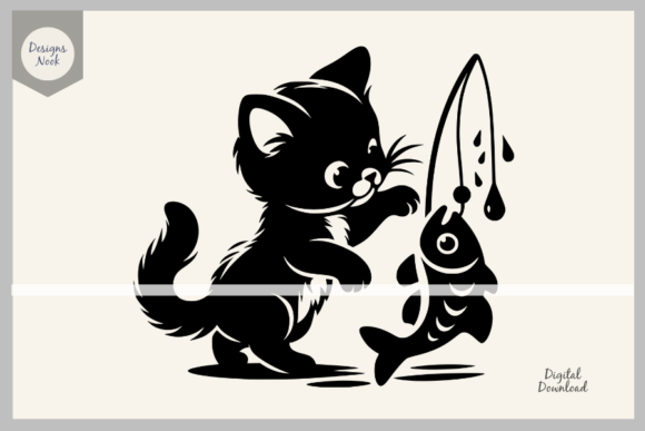 Download Cat and Fish SVG File Clipart Silhouette - Svg Collection