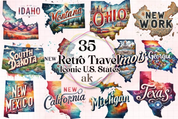 Download Retro Travel Design Iconic U.S. States - Retro Collection