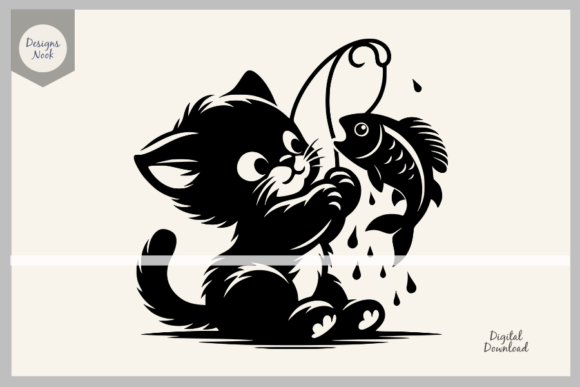 Download Cat and Fish SVG File Clipart Silhouette - Svg Collection