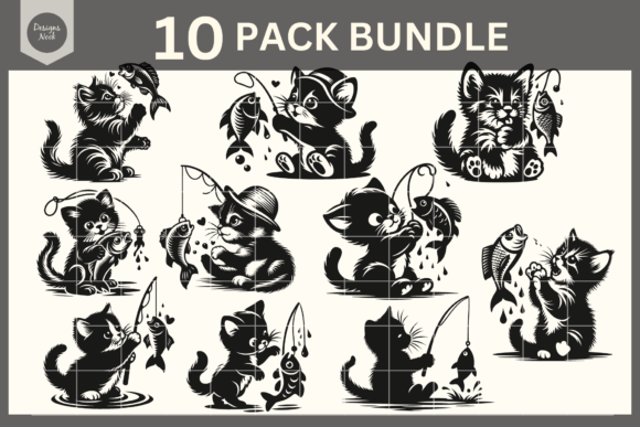 Download Cat and Fish SVG File Clipart Silhouette - Svg Collection