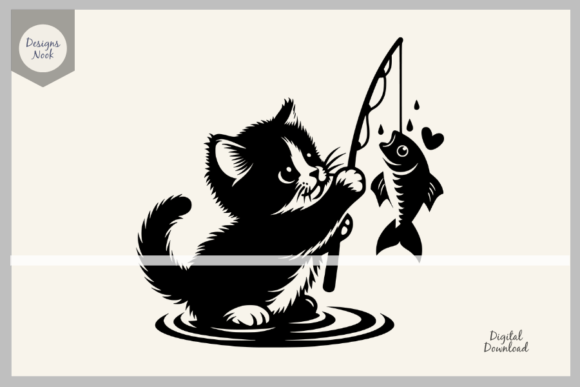 Download Cat and Fish SVG File Clipart Silhouette - Svg Collection