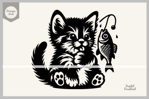 Download Cat and Fish SVG File Clipart Silhouette - Svg Collection