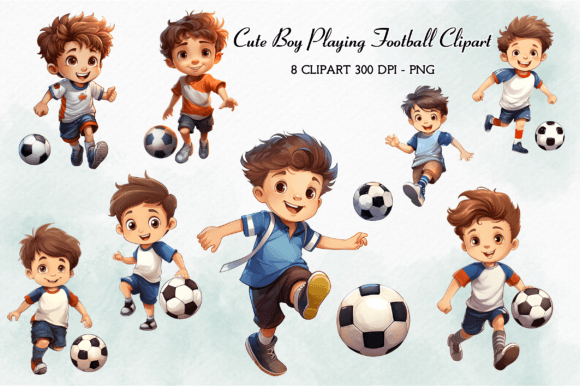 Download Cute Boy Playing Football Clipart Bundle - Football Collection