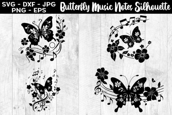 Download Butterfly Music Notes Silhouettes SVG - Svg Collection