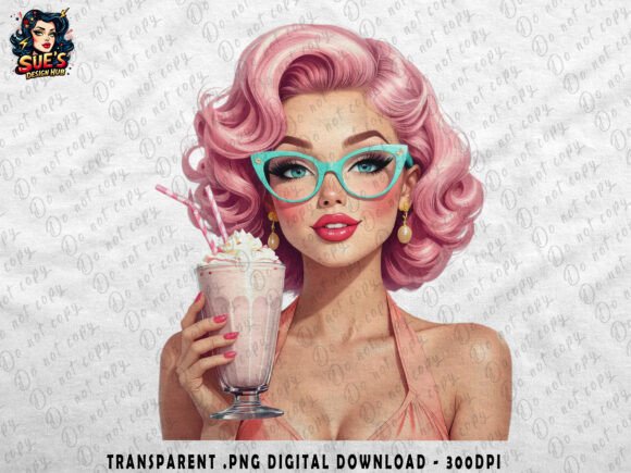 Download Retro Pin-Up Milkshake Girl | 50s Diner - Retro Collection