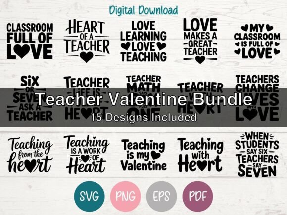 Download Teacher Valentine Bundle of 15 SVG PNG - Svg Collection