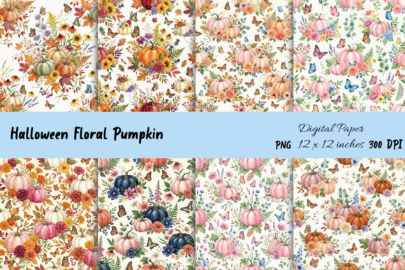 Download Floral Pumpkin Digital Paper - Pumpkin digital paper Collection